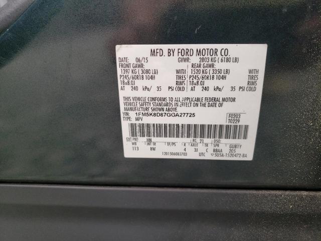 1FM5K8D87GGA27725 - 2016 FORD EXPLORER XLT Verde foto 13