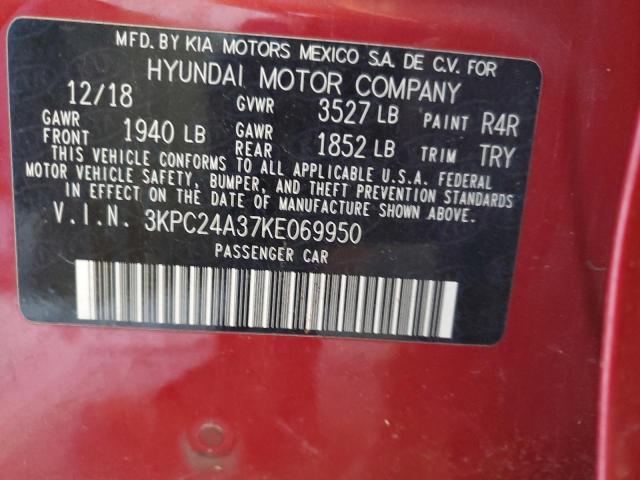3KPC24A37KE069950 - 2019 HYUNDAI ACCENT SE Красный фото 13