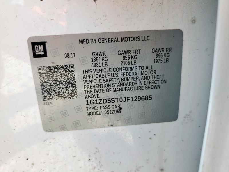 1G1ZD5ST0JF129685 - 2018 CHEVROLET MALIBU LT Ağ foto 13