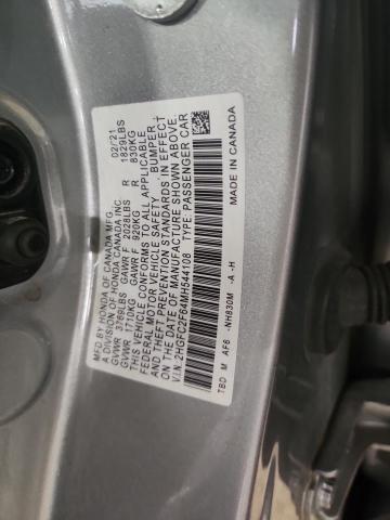 2HGFC2F64MH544108 - 2021 HONDA CIVIC LX ვერცხლისფერი ფოტო 12