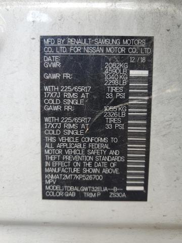 KNMAT2MT7KP526700 - 2019 NISSAN ROGUE S თეთრი ფოტო 13