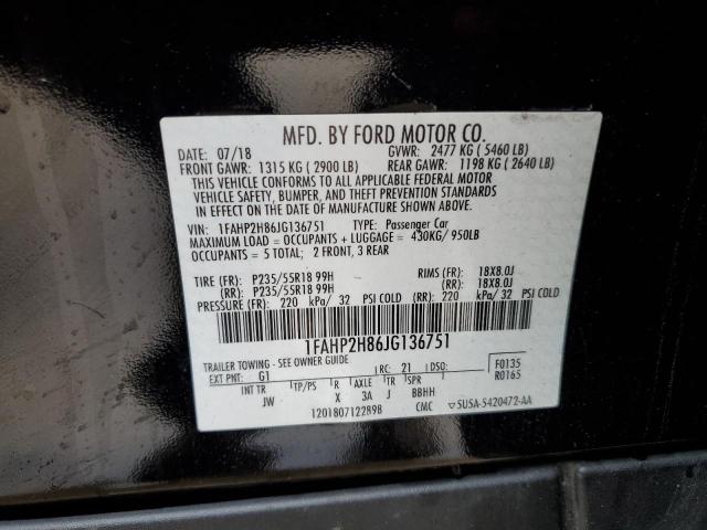 1FAHP2H86JG136751 - 2018 FORD TAURUS SEL BLACK photo 13