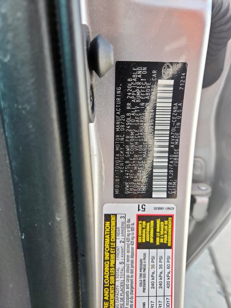 4T1C11AK2LU996104 - 2020 TOYOTA CAMRY LE SILVER photo 12