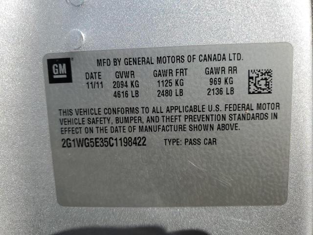 2G1WG5E35C1198422 - 2012 CHEVROLET IMPALA LT 银色 照片 12