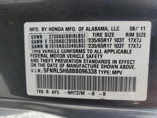 5FNRL5H68BB096338 - 2011 HONDA ODYSSEY EXL GRAY photo 13