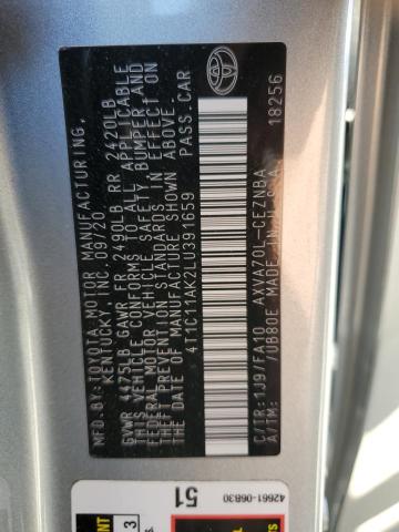 4T1C11AK2LU391659 - 2020 TOYOTA CAMRY LE 银色 照片 13