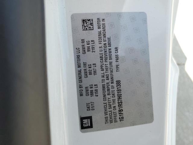 1G1FB1RS7H0181388 - 2017 CHEVROLET CAMARO LT 白色 照片 12