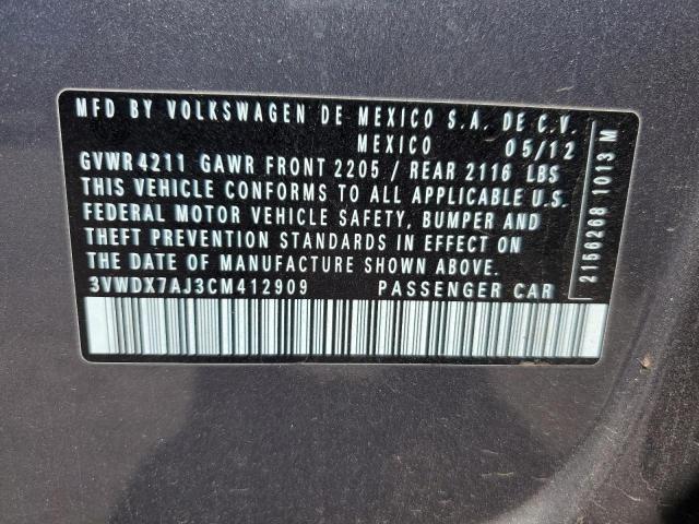 3VWDX7AJ3CM412909 - 2012 VOLKSWAGEN JETTA SE Մոխրագույն լուսանկար 12