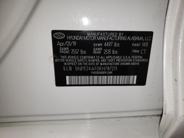 5NPE24AF0KH787211 - 2019 HYUNDAI SONATA SE Beyaz fotoğraf 12
