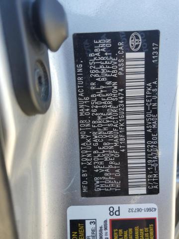 4T1BF1FK1GU234474 - 2016 TOYOTA CAMRY LE SILVER photo 13