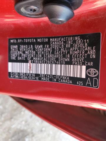 2T1BU4EE2BC674619 - 2011 TOYOTA COROLLA BASE Կարմիր լուսանկար 12