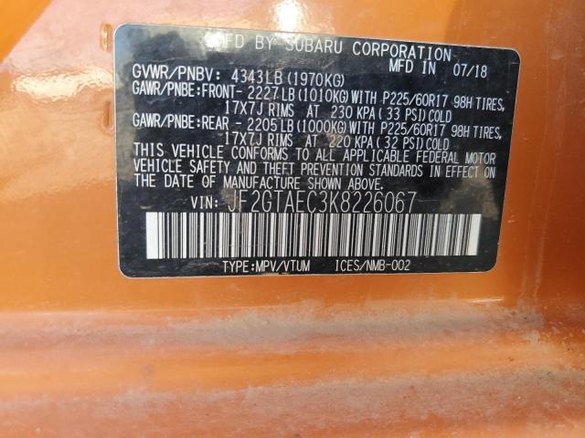 JF2GTAEC3K8226067 - 2019 SUBARU CROSSTREK PREMIUM برتقالي صورة 12