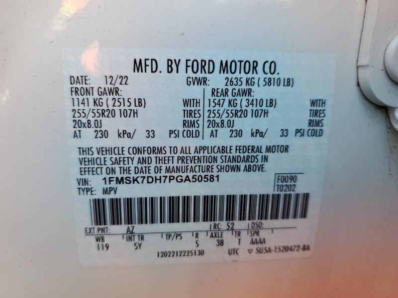 1FMSK7DH7PGA50581 - 2023 FORD EXPLORER XLT 白色 照片 13