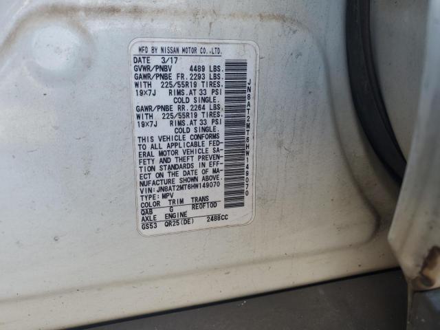 JN8AT2MT6HW149070 - 2017 NISSAN ROGUE S WHITE photo 12