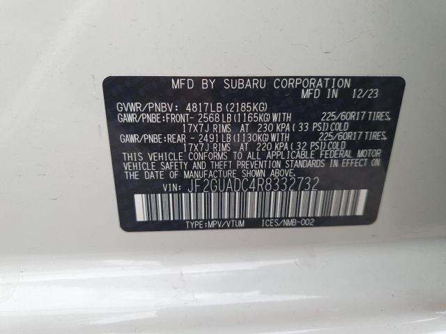 JF2GUADC4R8332732 - 2024 SUBARU CROSSTREK PREMIUM 白色 照片 12