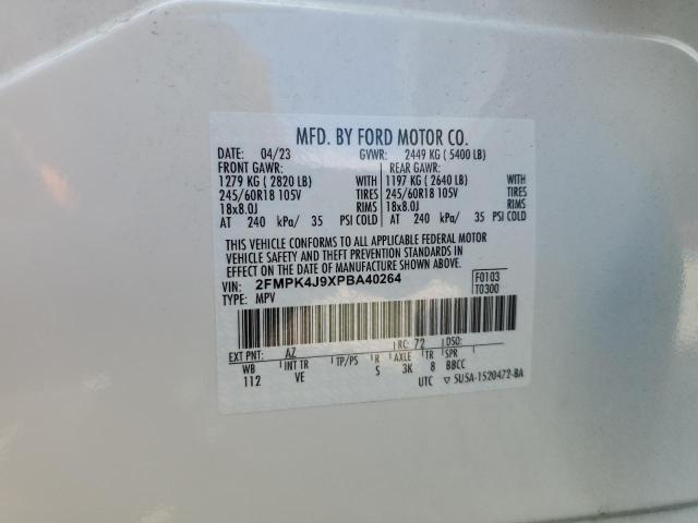 2FMPK4J9XPBA40264 - 2023 FORD EDGE SEL WHITE photo 12