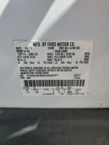 1FM5K8D85GGA26377 - 2016 FORD EXPLORER XLT 白色 照片 13