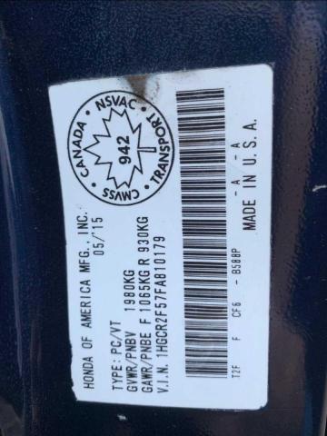 1HGCR2F57FA810179 - 2015 HONDA ACCORD SPORT 蓝色 照片 10