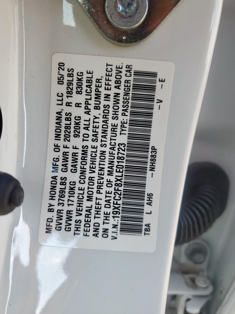 19XFC2F8XLE018723 - 2020 HONDA CIVIC SPORT WHITE photo 12