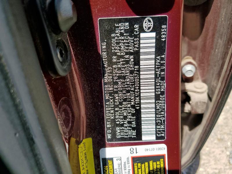 4T1BK1EB4DU057718 - 2013 TOYOTA AVALON BASE MAROON photo 12