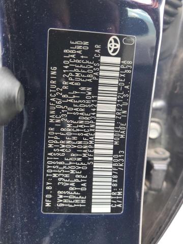 5YFEPMAEXNP344211 - 2022 TOYOTA COROLLA LE BLUE photo 12