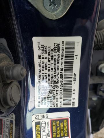 1HGFA16546L086616 - 2006 HONDA CIVIC LX BLUE photo 12