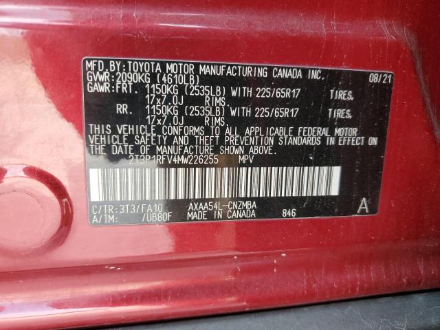 2T3P1RFV4MW226255 - 2021 TOYOTA RAV4 XLE RED photo 13