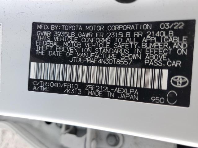 JTDEPMAE4N3018557 - 2022 TOYOTA COROLLA LE 白色 照片 12