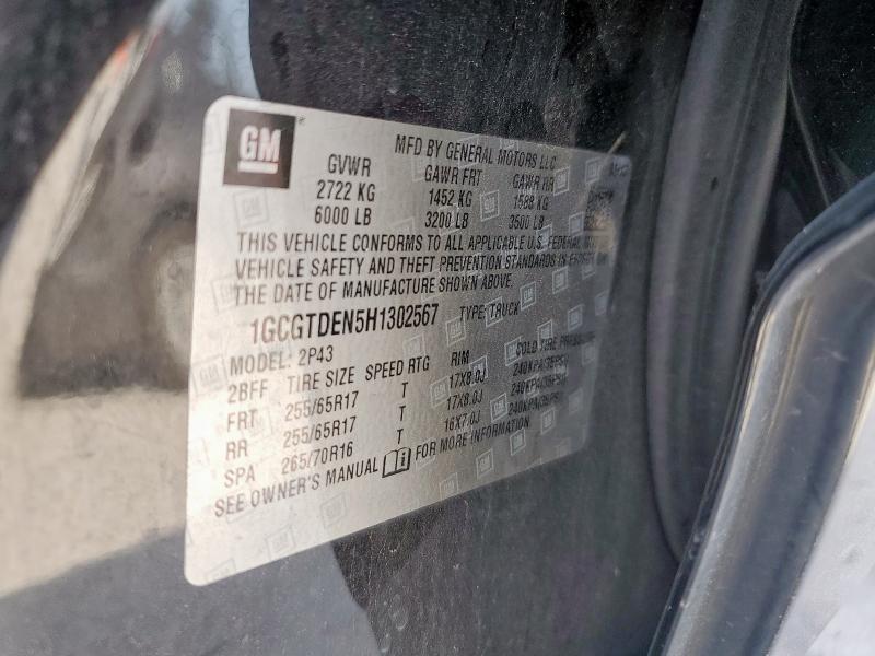 1GCGTDEN5H1302567 - 2017 CHEVROLET COLORADO Z71 BLACK photo 12