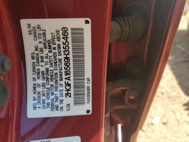 2HGFA16569H355460 - 2009 HONDA CIVIC LX BURGUNDY photo 12