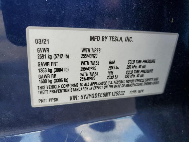 5YJYGDEE6MF125232 - 2021 TESLA MODEL Y Mavi foto 12