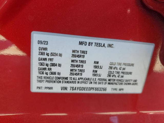 7SAYGDEE0PF883266 - 2023 TESLA MODEL Y RED photo 13