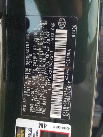 4T1BF3EK2BU687511 - 2011 TOYOTA CAMRY BASE 绿色 照片 12