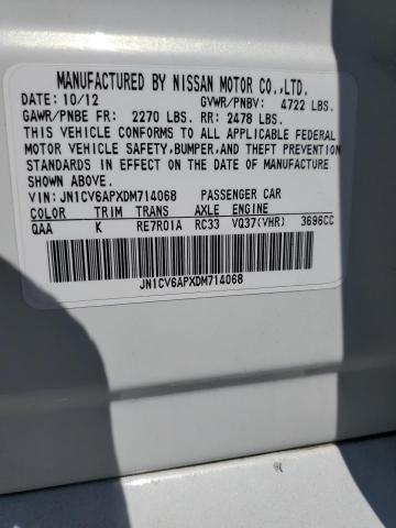 JN1CV6APXDM714068 - 2013 INFINITI G37 BASE Սպիտակ լուսանկար 12