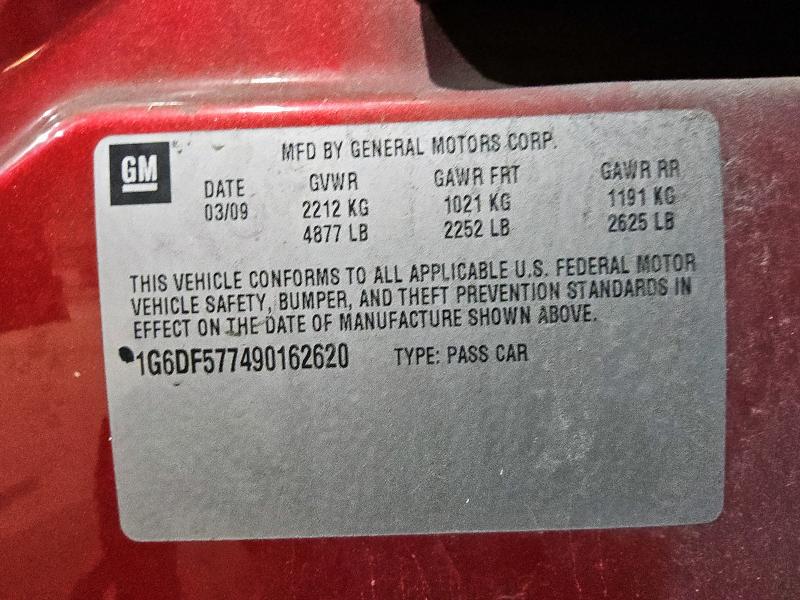 1G6DF577490162620 - 2009 CADILLAC CTS Bordo foto 12