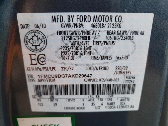 1FMCU9DG7AKD29647 - 2010 FORD ESCAPE XLT BLUE photo 13