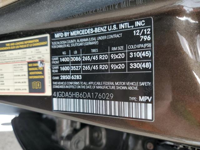 4JGDA5HB6DA176029 - 2013 MERCEDES-BENZ ML 350 4MATIC GRAY photo 12