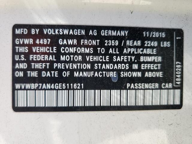 WVWBP7AN4GE511621 - 2016 VOLKSWAGEN CC BASE WHITE photo 12