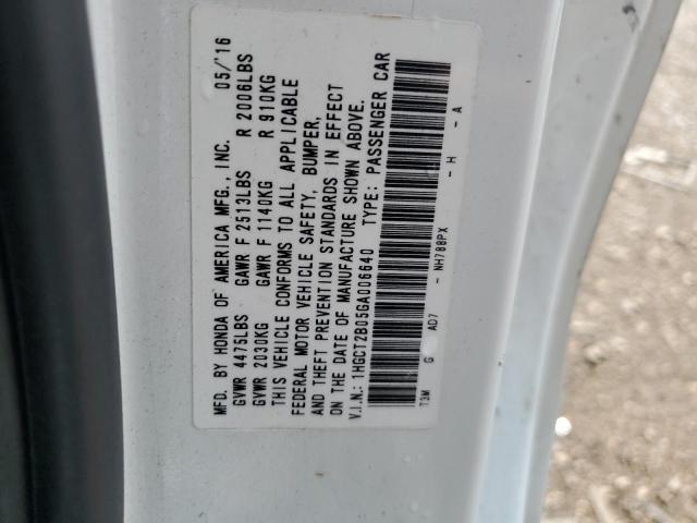 1HGCT2B05GA006640 - 2016 HONDA ACCORD TOURING 白色 照片 12