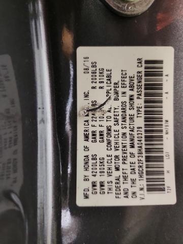 1HGCR2F38HA040379 - 2017 HONDA ACCORD LX GRAY photo 12