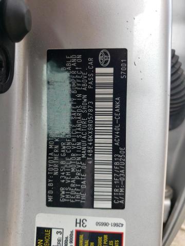 4T4BE46KX9R057873 - 2009 TOYOTA CAMRY BASE 银色 照片 12