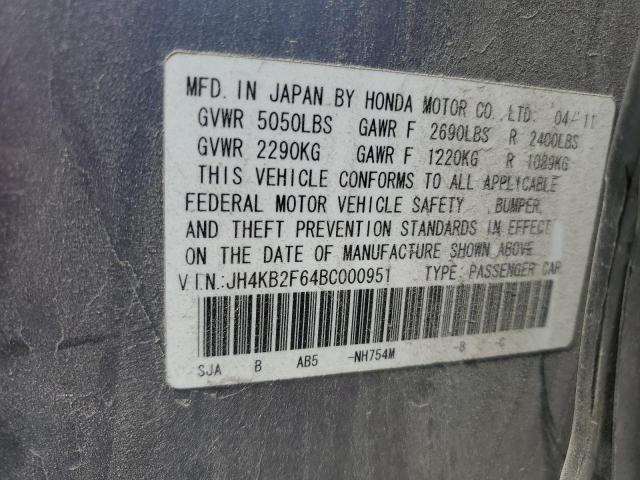 JH4KB2F64BC000951 - 2011 ACURA RL SILVER photo 12