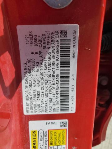 2HGFE2F53NH538299 - 2022 HONDA CIVIC SPORT RED photo 12