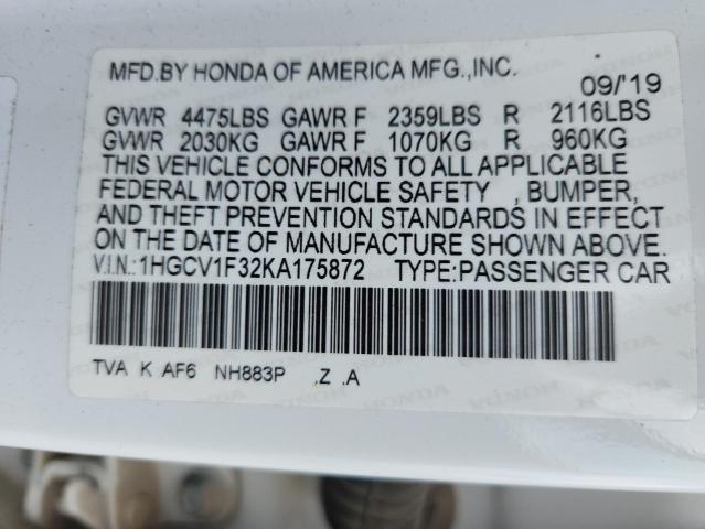 1HGCV1F32KA175872 - 2019 HONDA ACCORD SPORT 白色 照片 13