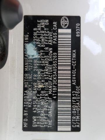 4T1BF3EK5AU565269 - 2010 TOYOTA CAMRY BASE 白色 照片 12