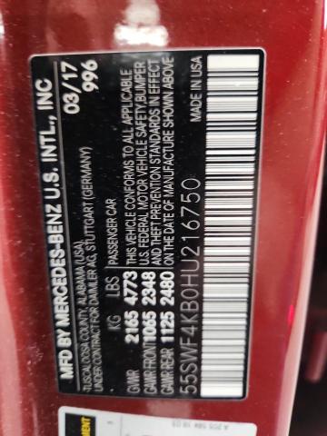 55SWF4KB0HU216750 - 2017 MERCEDES-BENZ C 300 4MATIC RED photo 12