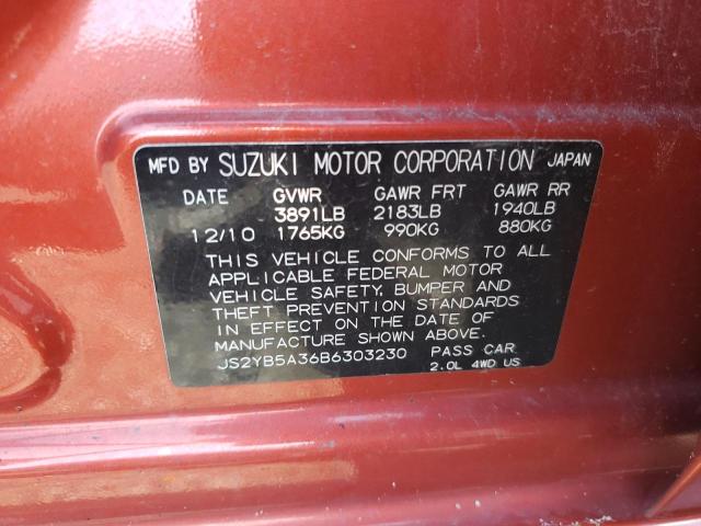 JS2YB5A36B6303230 - 2011 SUZUKI SX4 ORANGE photo 12