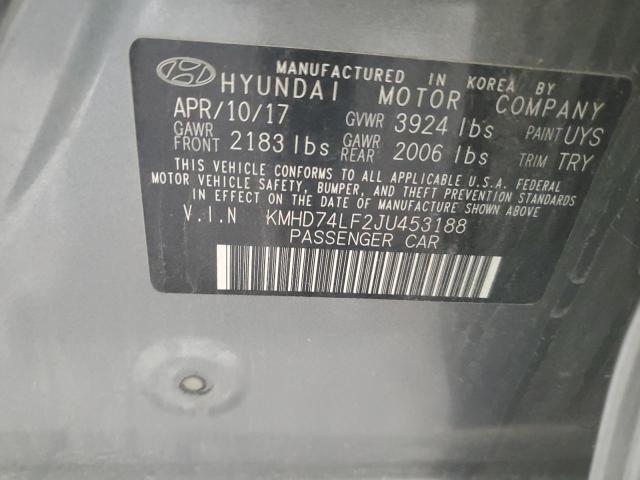 KMHD74LF2JU453188 - 2018 HYUNDAI ELANTRA SE GRAY photo 12