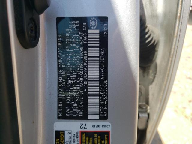4T1BF3EK7AU039046 - 2010 TOYOTA CAMRY BASE SILVER photo 12