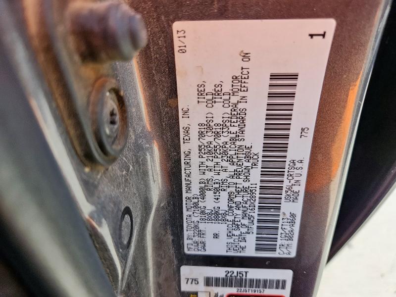 5TFUW5F16DX289511 - 2013 TOYOTA TUNDRA DOUBLE CAB SR5 GRAY photo 12